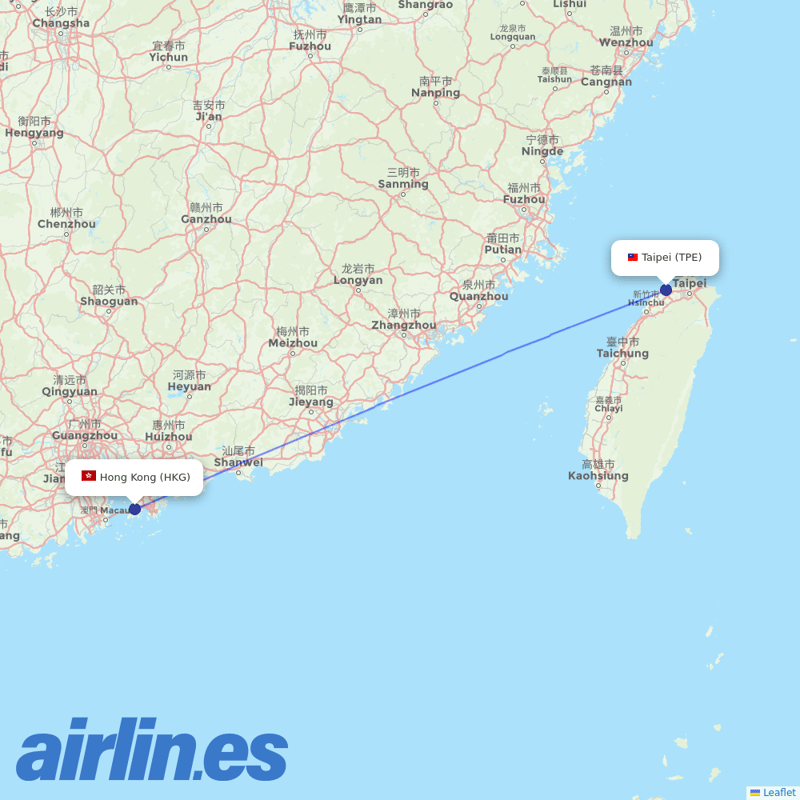 Hong Kong Airlines from Taoyuan International Airport destination map