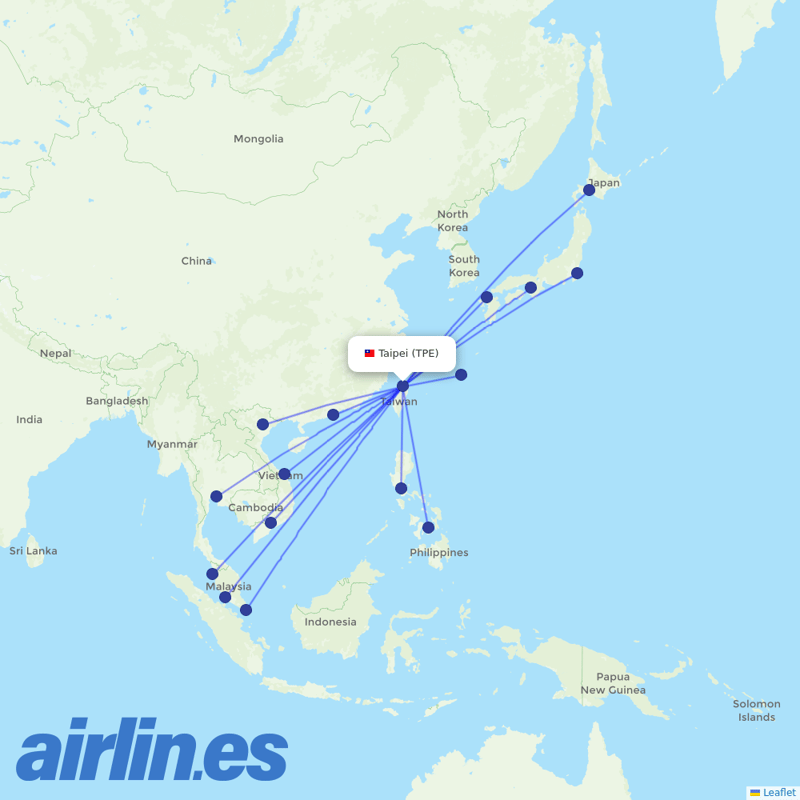 Starlux Airlines from Taoyuan International Airport destination map