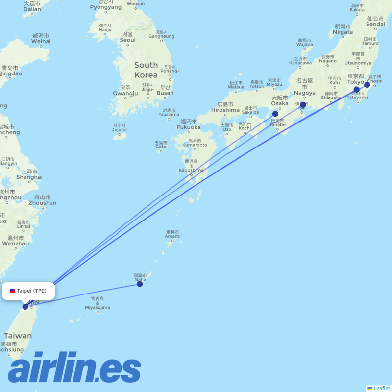 Peach Aviation from Taoyuan International Airport destination map