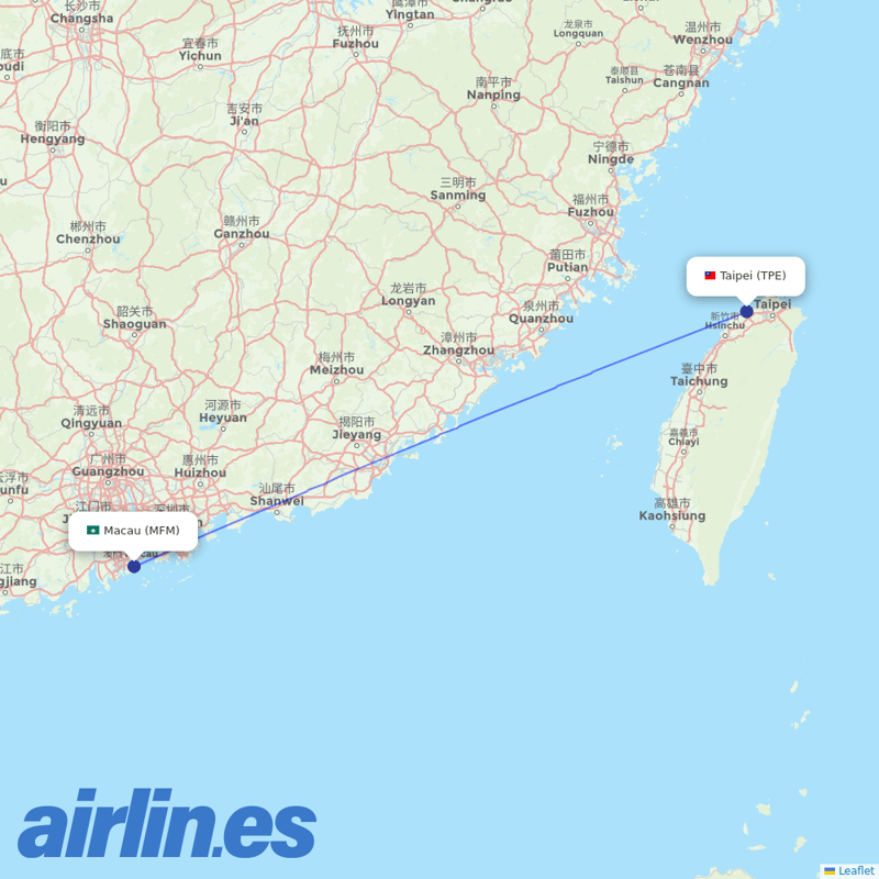 Air Macau from Taoyuan International Airport destination map