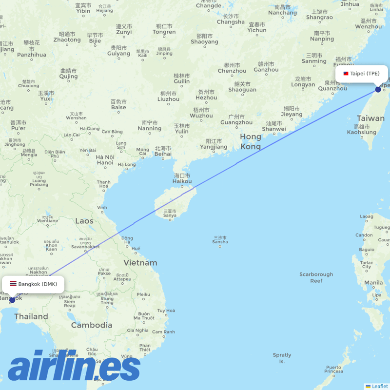 Thai Lion Air from Taoyuan International Airport destination map