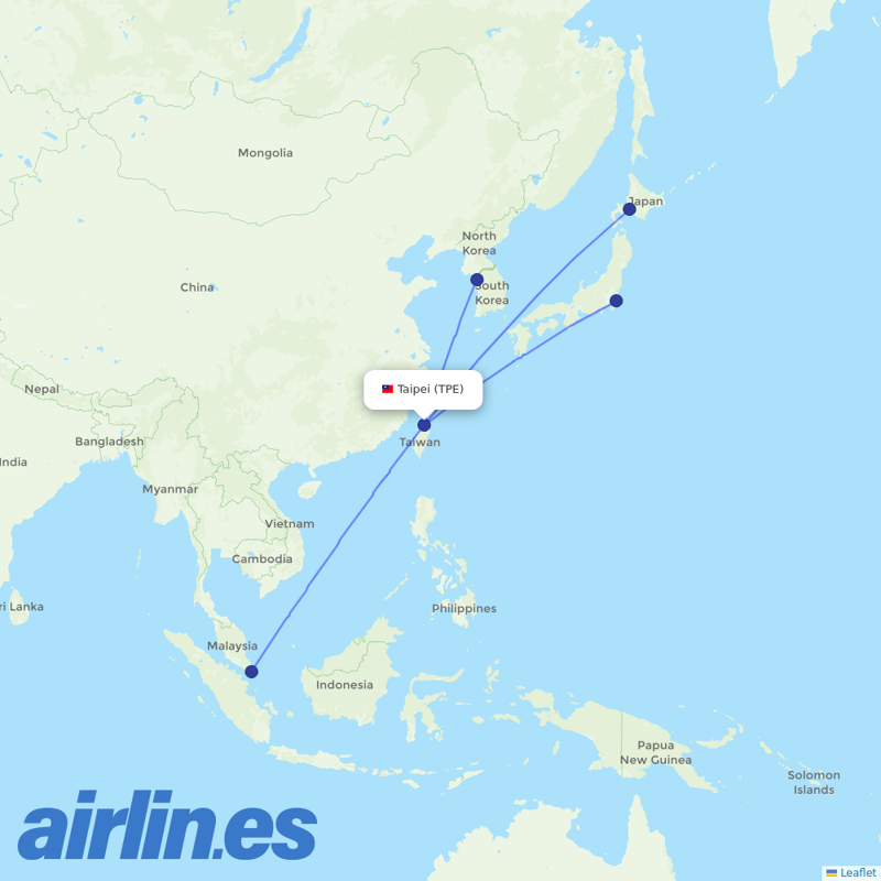 Scoot from Taoyuan International Airport destination map