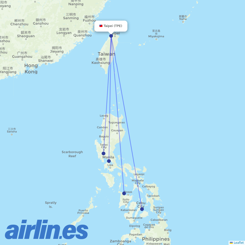 Philippines AirAsia from Taoyuan International Airport destination map