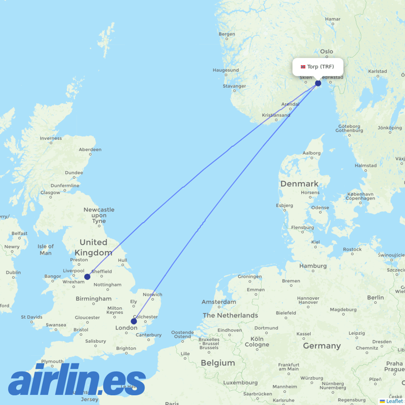 Ryanair UK from Torp destination map