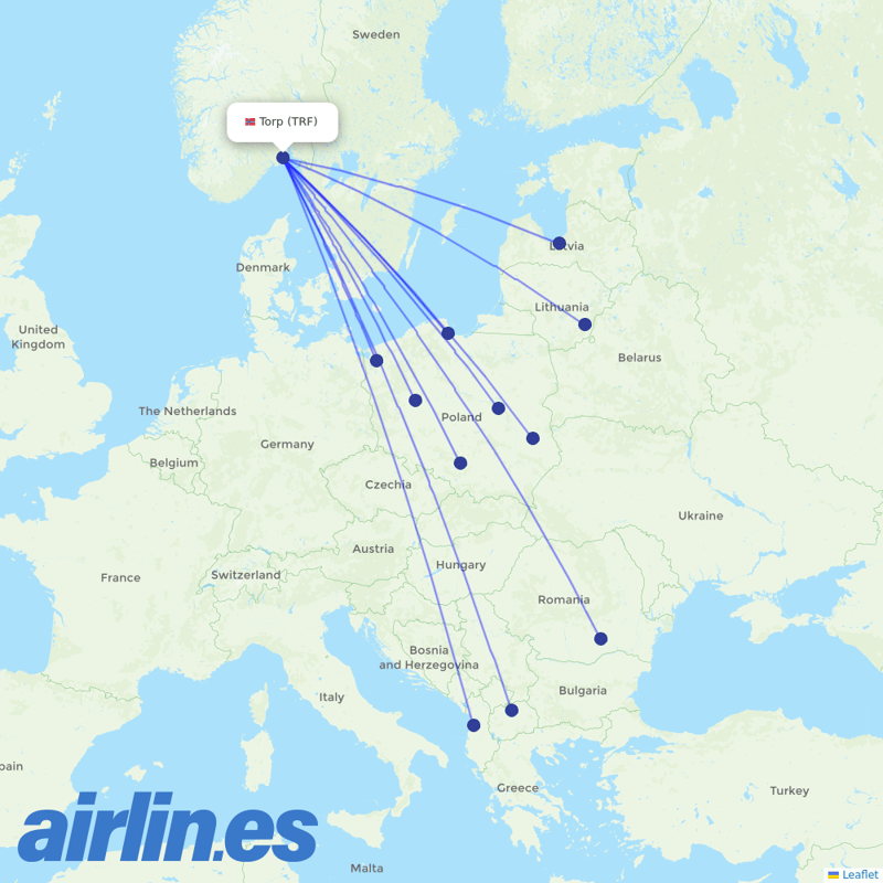 Wizz Air from Torp destination map
