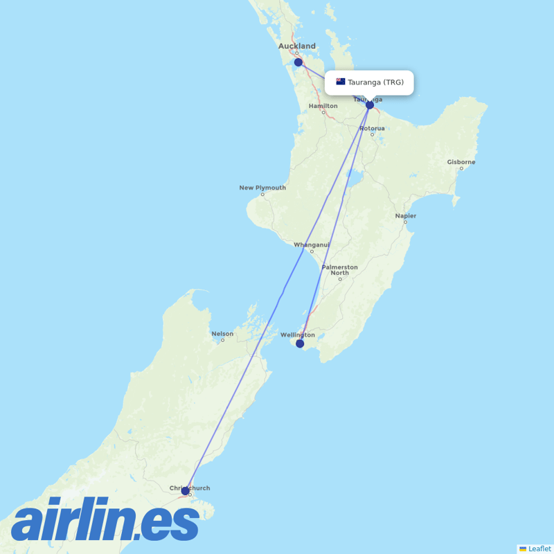 Air New Zealand from Tauranga City Airport destination map