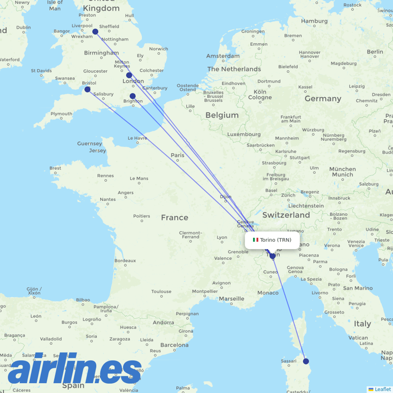 easyJet from Turin Airport destination map