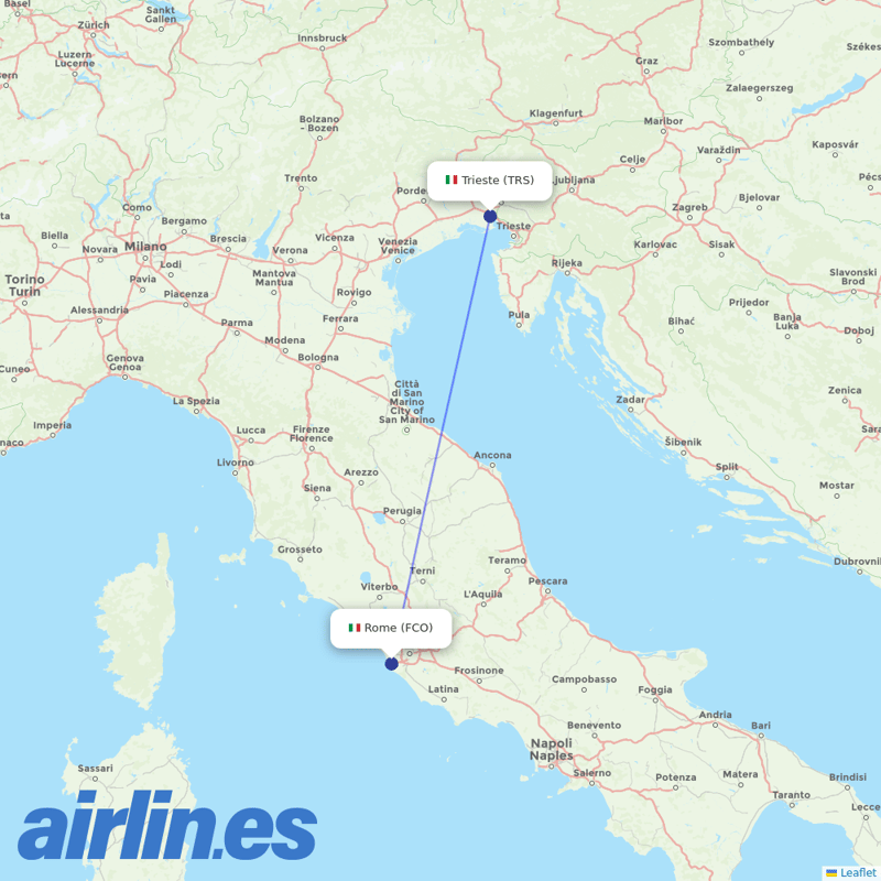 ITA Airways from Trieste destination map