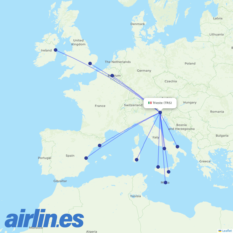 Ryanair from Trieste destination map