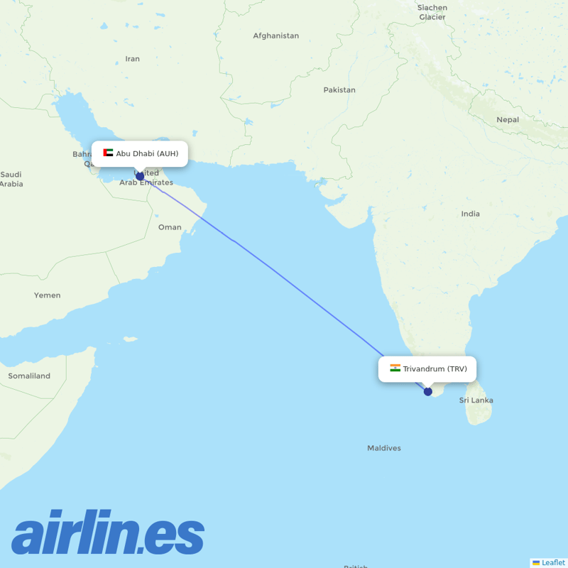 Air Arabia Abu Dhabi from Thiruvananthapuram International destination map