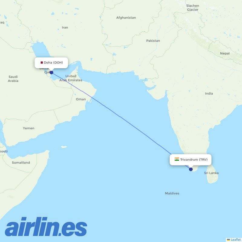 Qatar Airways from Thiruvananthapuram International destination map