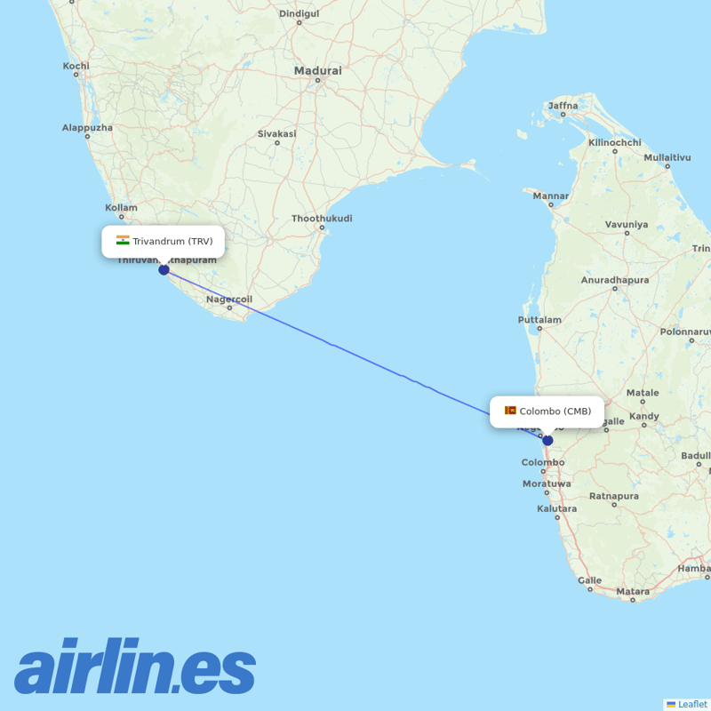 SriLankan Airlines from Thiruvananthapuram International destination map