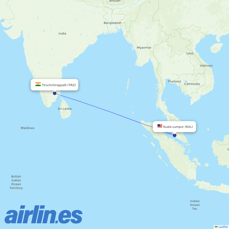 Batik Air Malaysia from Tiruchirappalli destination map