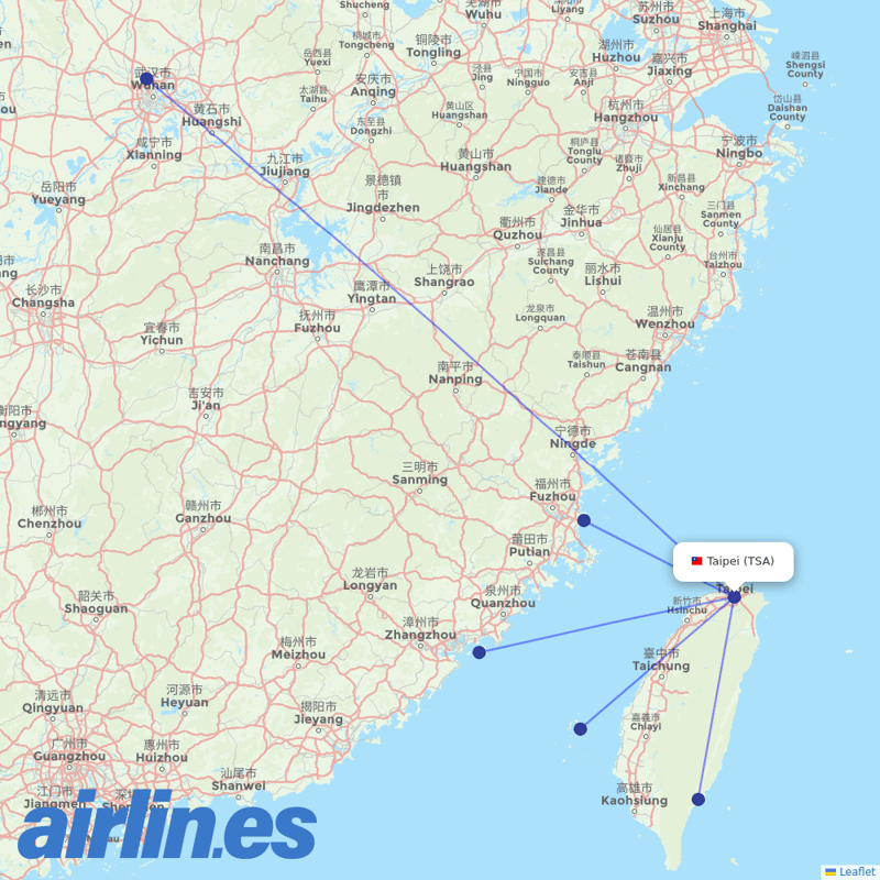 Mandarin Airlines from Sungshan destination map