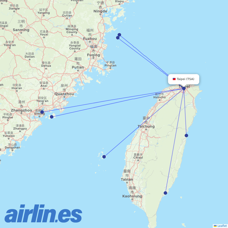 UNI Air from Sungshan destination map