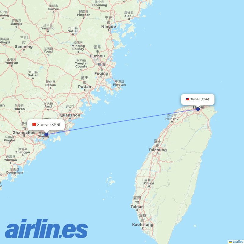 Xiamen Airlines from Sungshan destination map