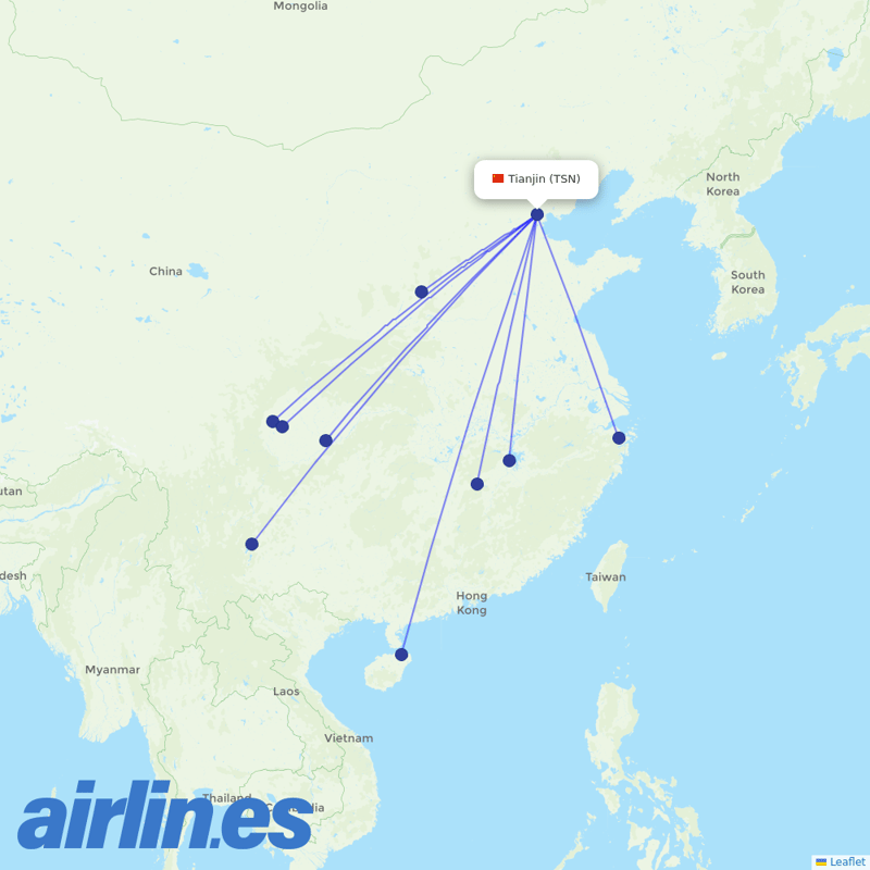 Sichuan Airlines from Tianjin Binhai International Airport destination map