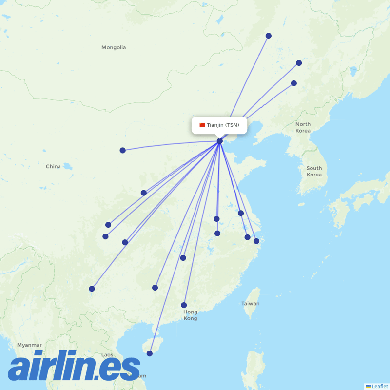 Okay Airways from Tianjin Binhai International Airport destination map