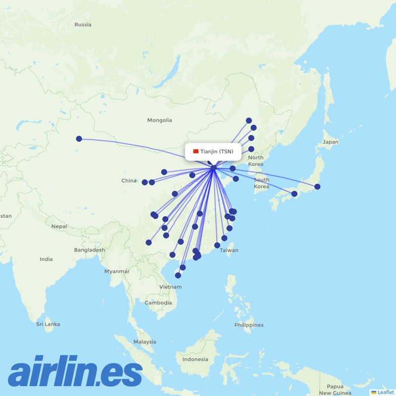 Air China from Tianjin Binhai International Airport destination map