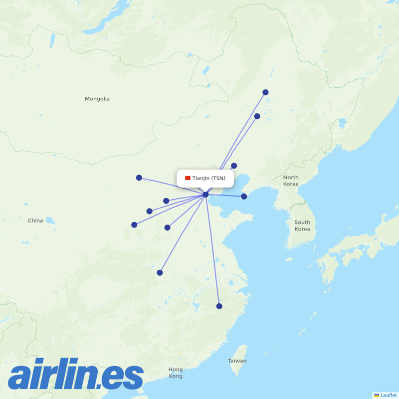 Gestair from Tianjin Binhai International Airport destination map