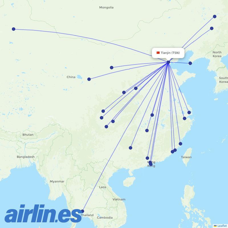 Xiamen Airlines from Tianjin Binhai International Airport destination map