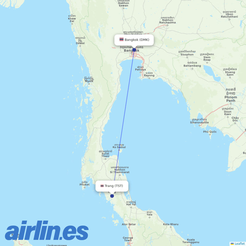 Thai AirAsia from Trang destination map