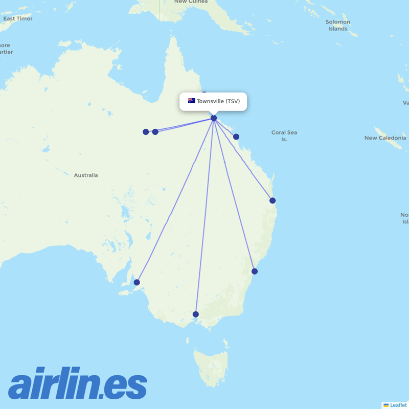 Qantas from Townsville destination map