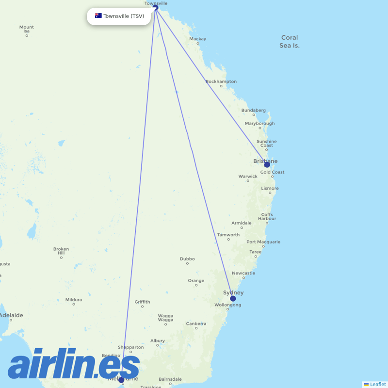 Virgin Australia from Townsville destination map