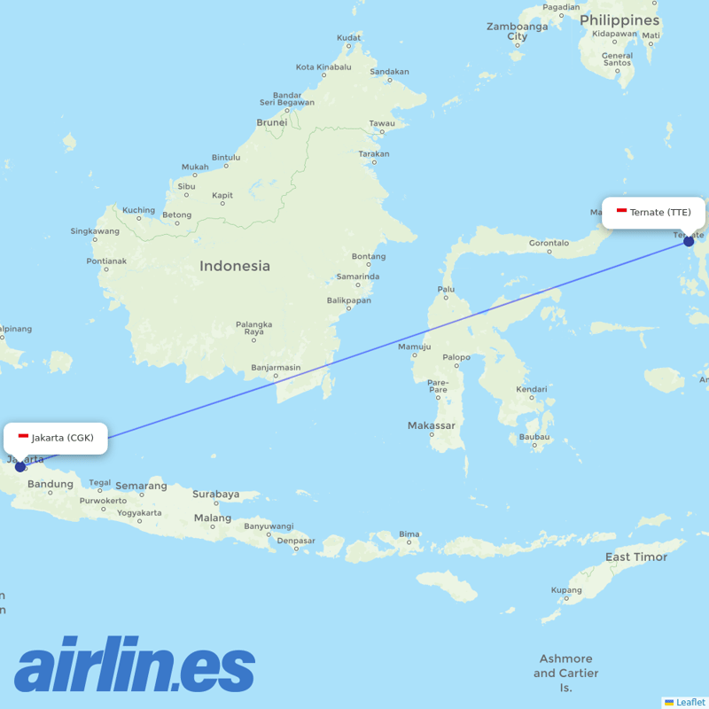 Garuda Indonesia from Babullah destination map
