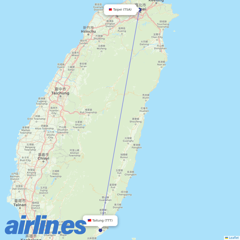 Mandarin Airlines from Taitung destination map