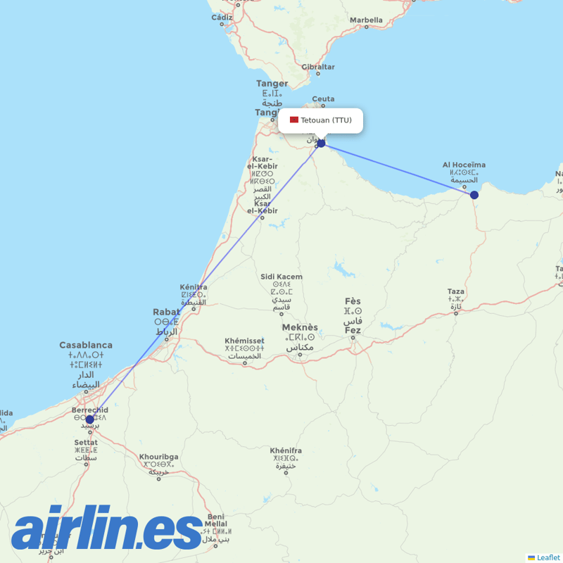 Royal Air Maroc from Saniat Rmel destination map