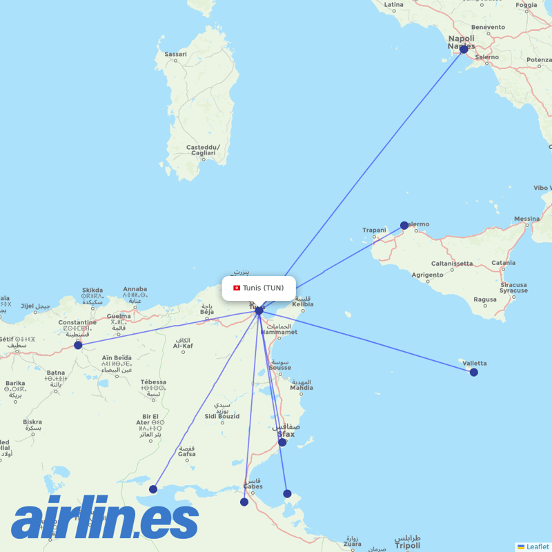 Tunisair Express from Tunis–Carthage International Airport destination map