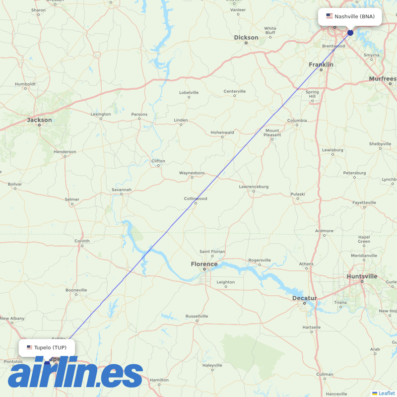 Contour Aviation from Tupelo Regional Airport destination map