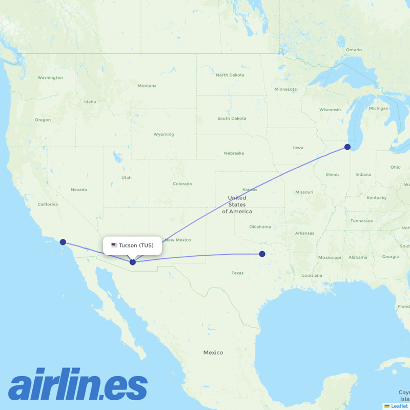 American Airlines from Tucson International destination map