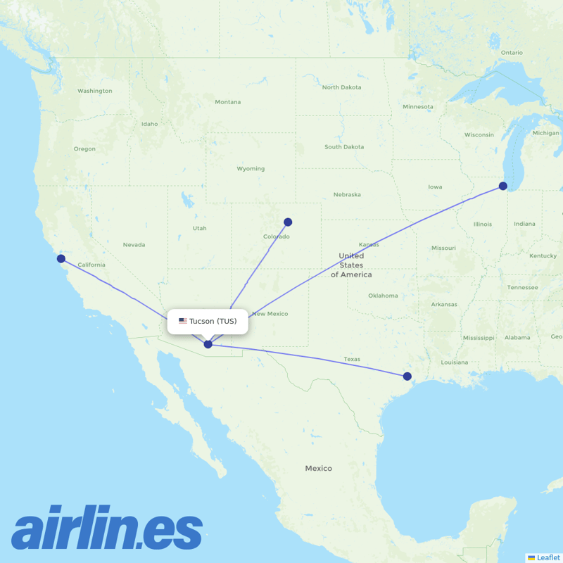 United Airlines from Tucson International destination map