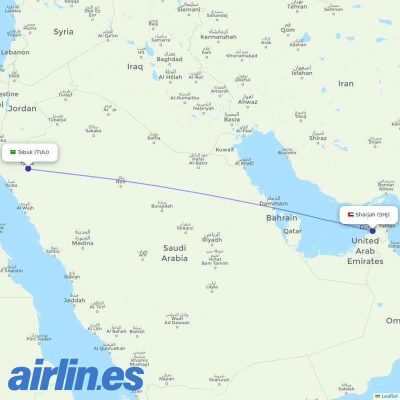 Air Arabia from Tabuk destination map