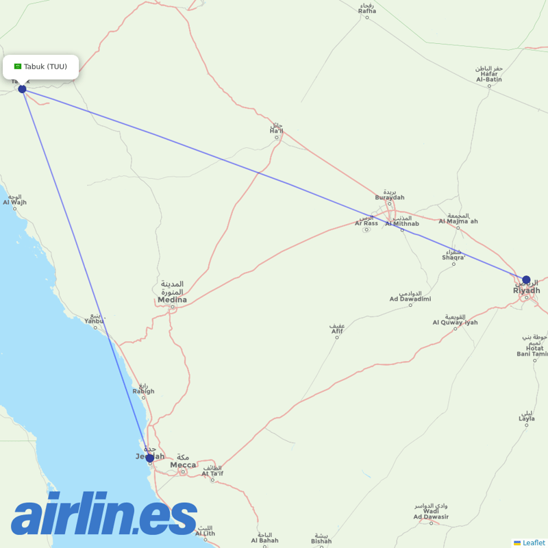 Saudia from Tabuk destination map