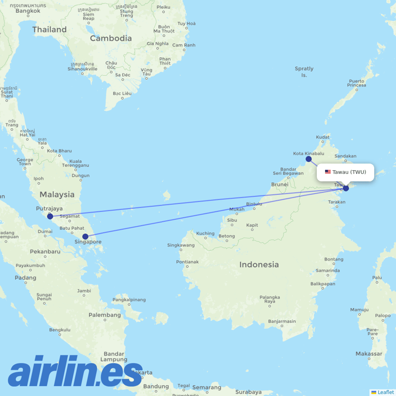 AirAsia from Tawau destination map