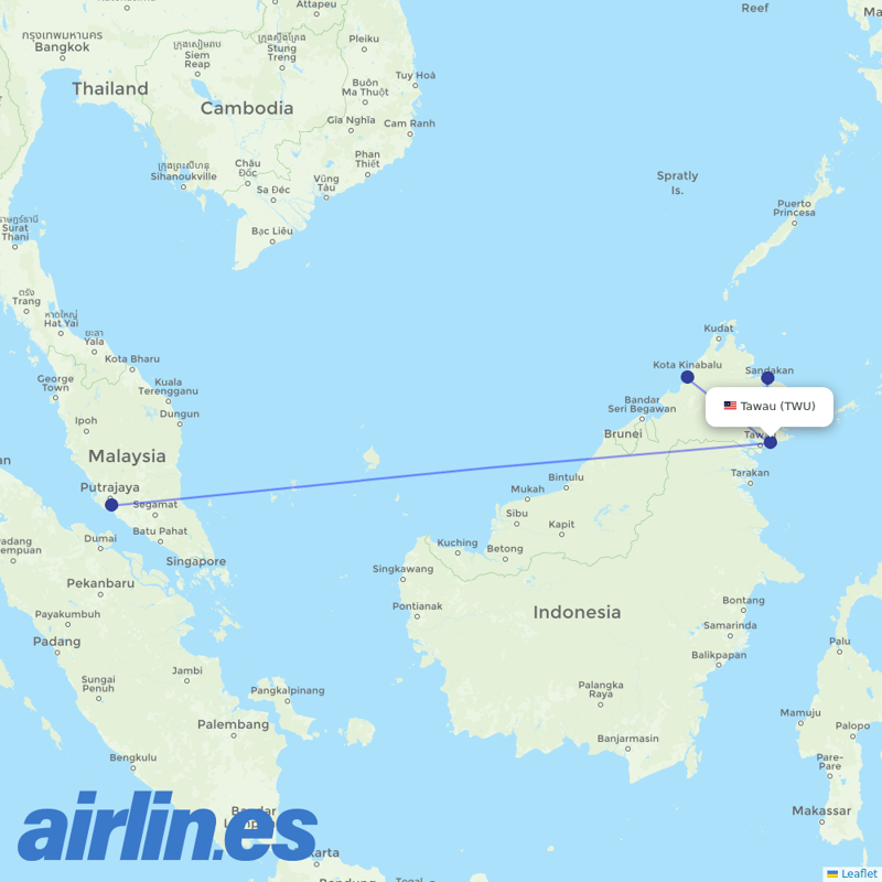 Malaysia Airlines from Tawau destination map