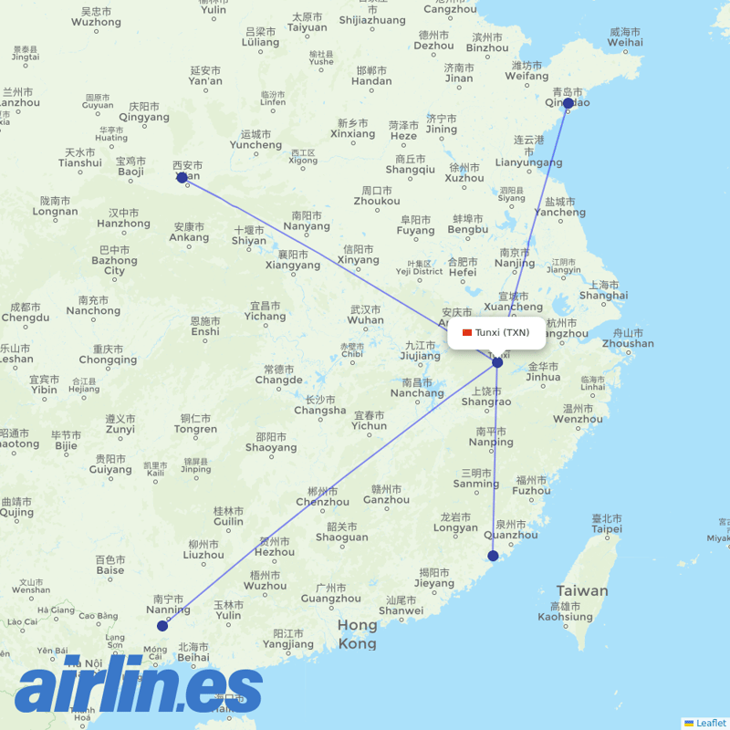 Beijing Capital Airlines from Tunxi International Airport destination map