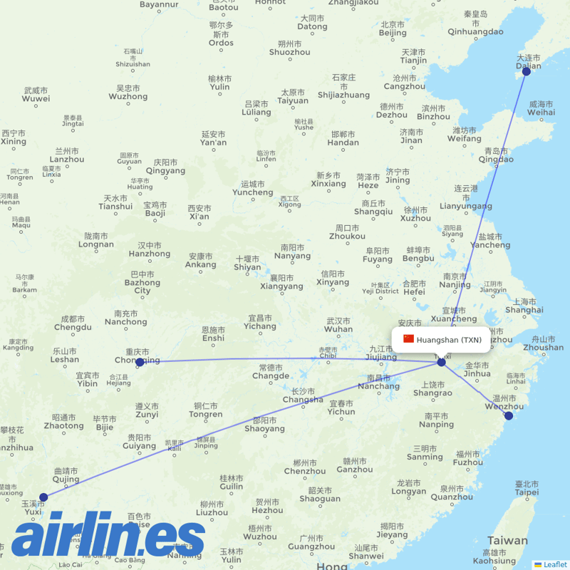 China Eastern Airlines from Tunxi International Airport destination map