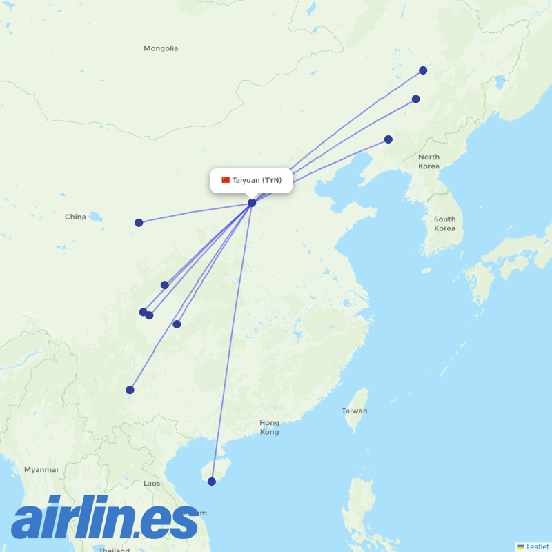 Sichuan Airlines from Taiyuan Wusu International Airport destination map