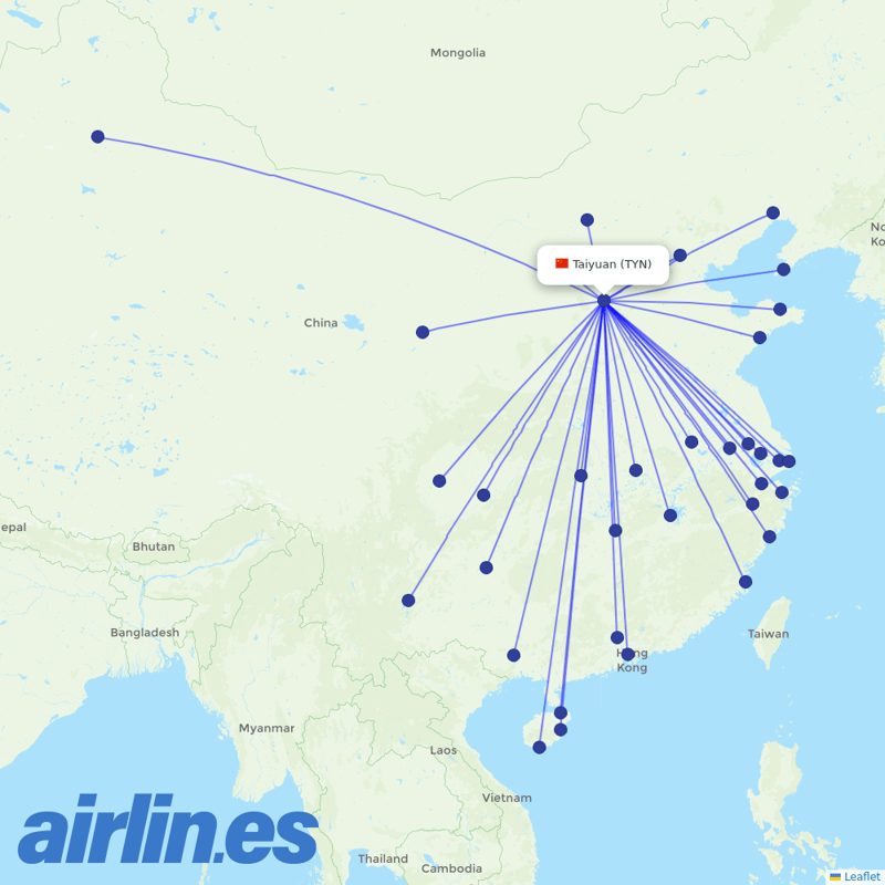 China Eastern Airlines from Taiyuan Wusu International Airport destination map
