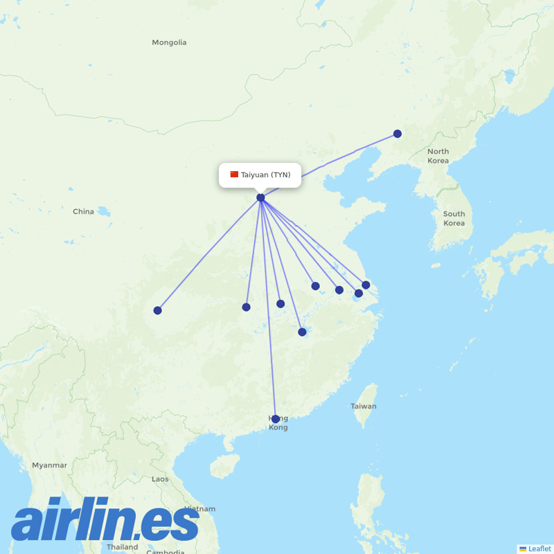 Shenzhen Airlines from Taiyuan Wusu International Airport destination map