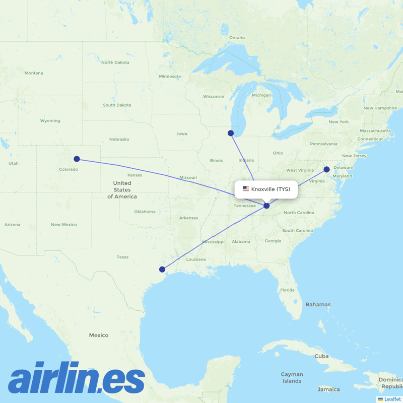 United Airlines from Mc Ghee Tyson destination map
