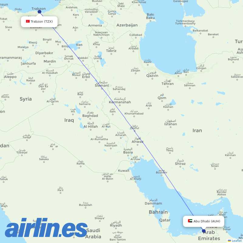 Air Arabia Abu Dhabi from Trabzon destination map
