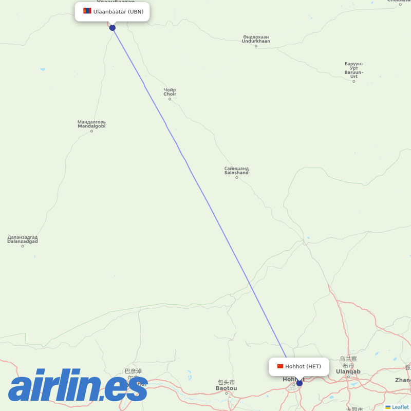 Air China from Chinggis Khan International Airport destination map