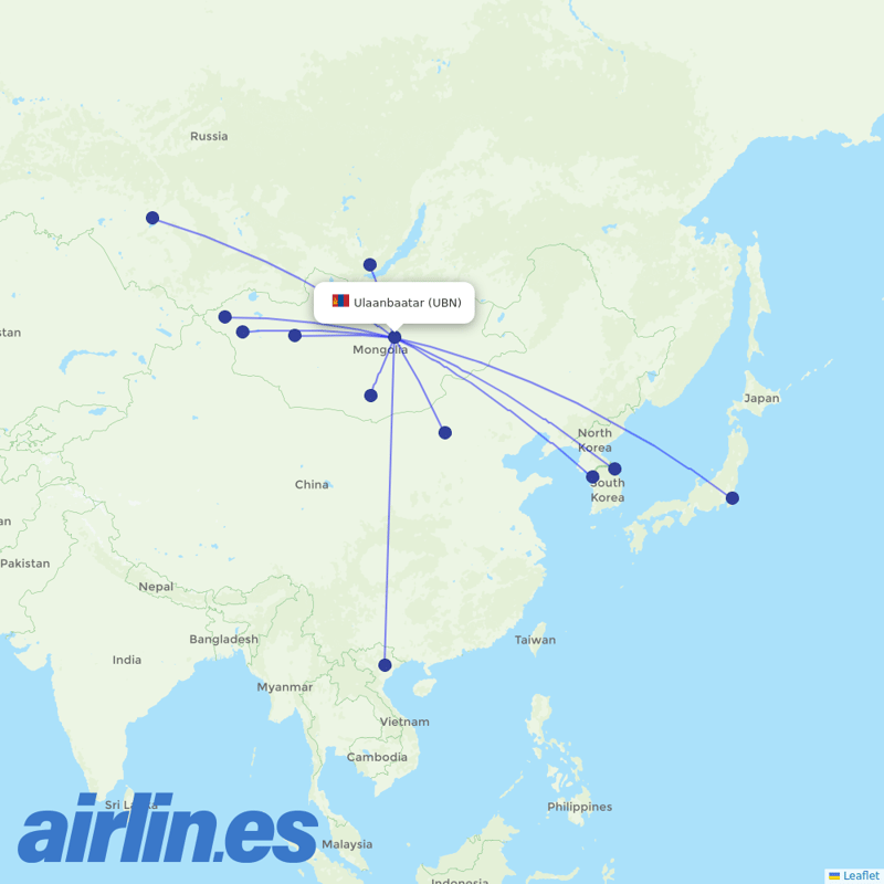 Aero Mongolia from Chinggis Khan International Airport destination map