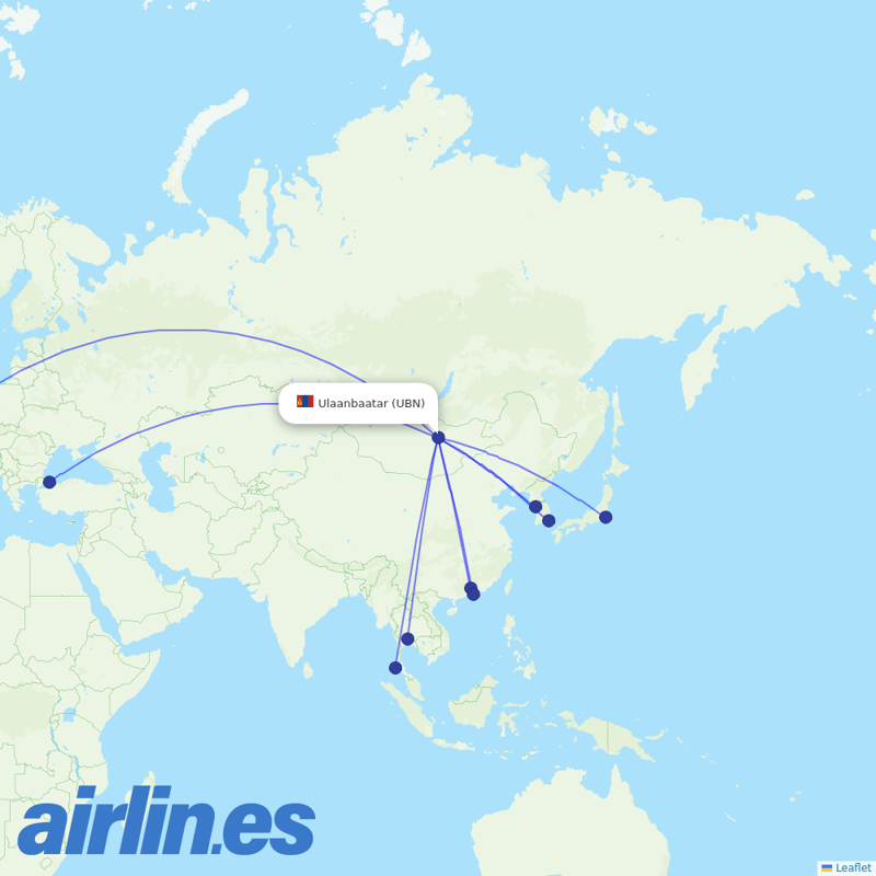 Miat - Mongolian Airlines from Chinggis Khan International Airport destination map