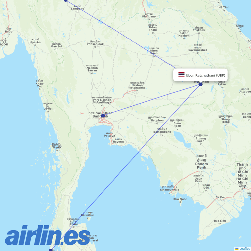 Nok Air from Ubon Ratchathani destination map